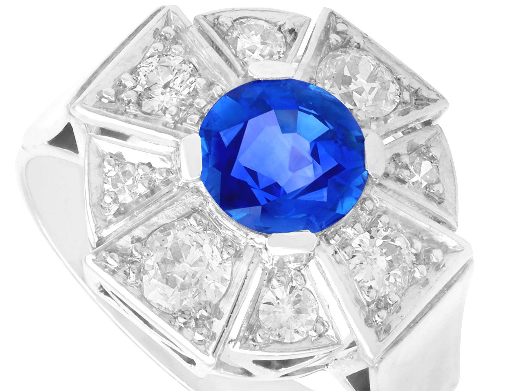 Round Cut 1.69 Carat Burmese Sapphire and 1.15 Carat Diamond White Gold Cocktail Ring For Sale