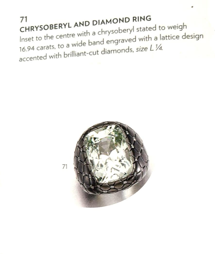 Anello da 16,9 carati con diamante crisoberillo in oro con finitura a cannone, 1990 in vendita 6