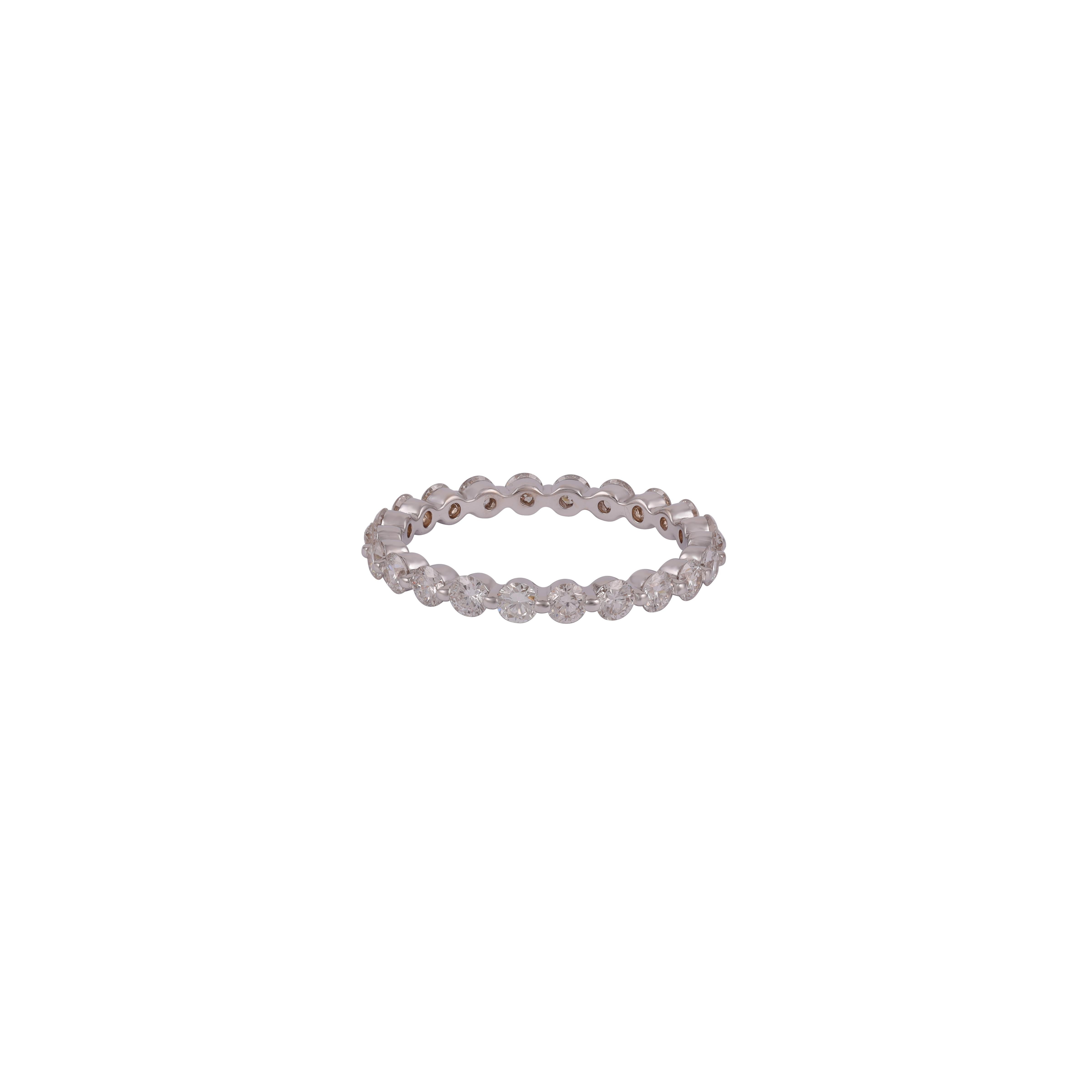 1.19 Carat Clear Diamond Band Ring  in 18k White Gold
Diamond - 1.05 Cts 22pcs
18 Karat White Gold - 1.69 Grams

Custom Services
Resizing is available.
Request Customization