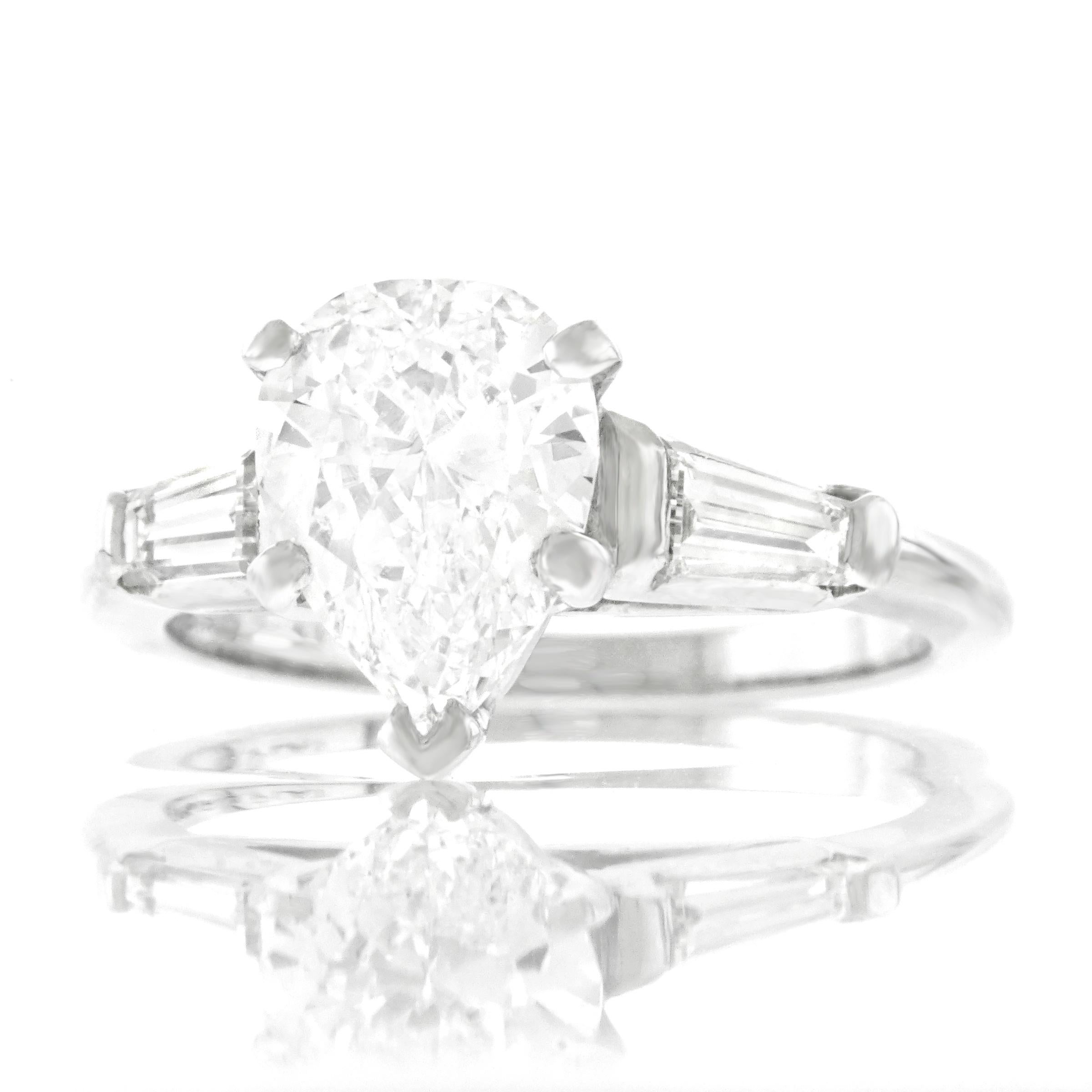 1.69 Carat D Color Pear Shape Diamond Set Engagement Platinum Ring GIA 5