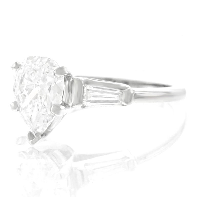 Pear Cut 1.69 Carat D Color Pear Shape Diamond Set Engagement Platinum Ring GIA