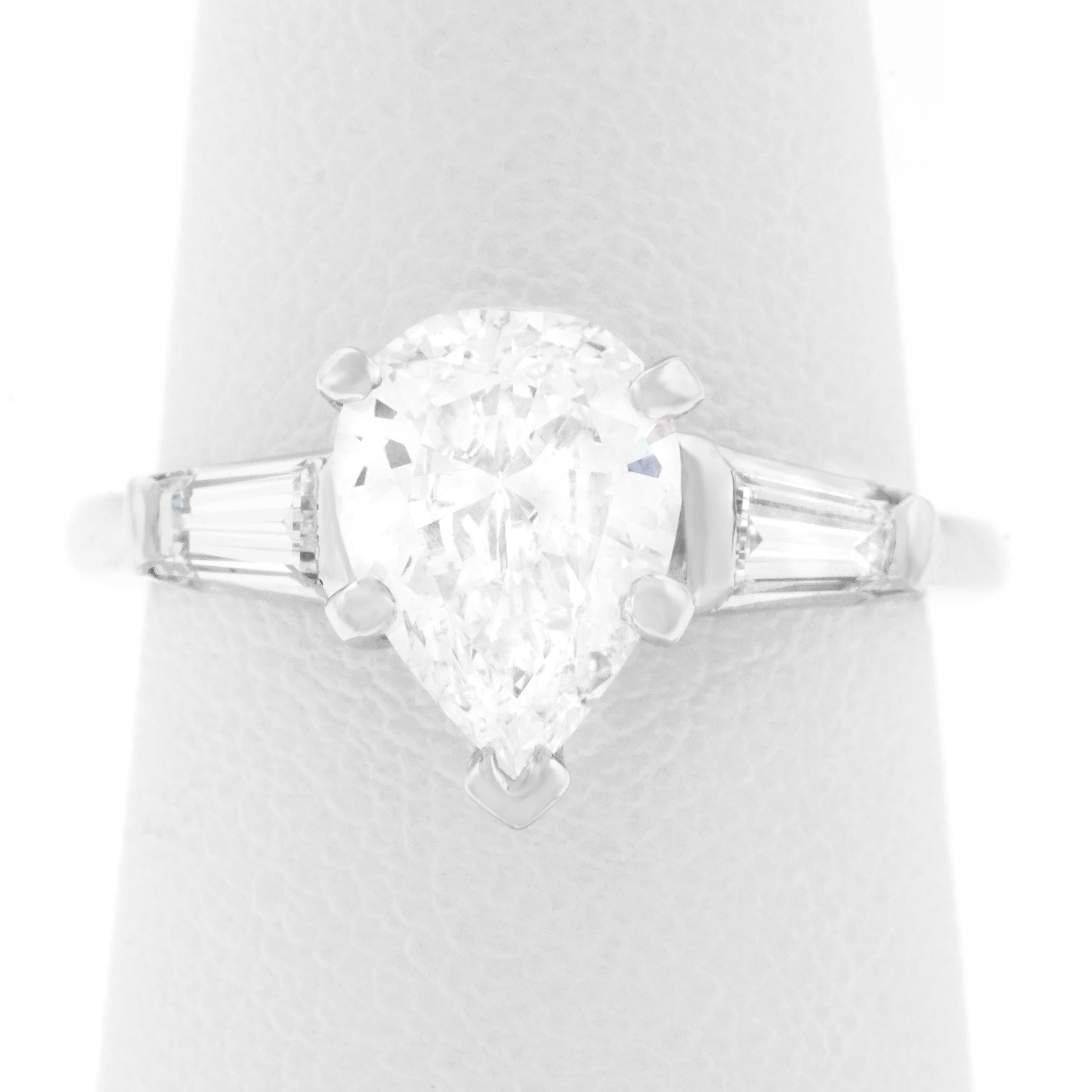 1.69 Carat D Color Pear Shape Diamond Set Engagement Platinum Ring GIA 3