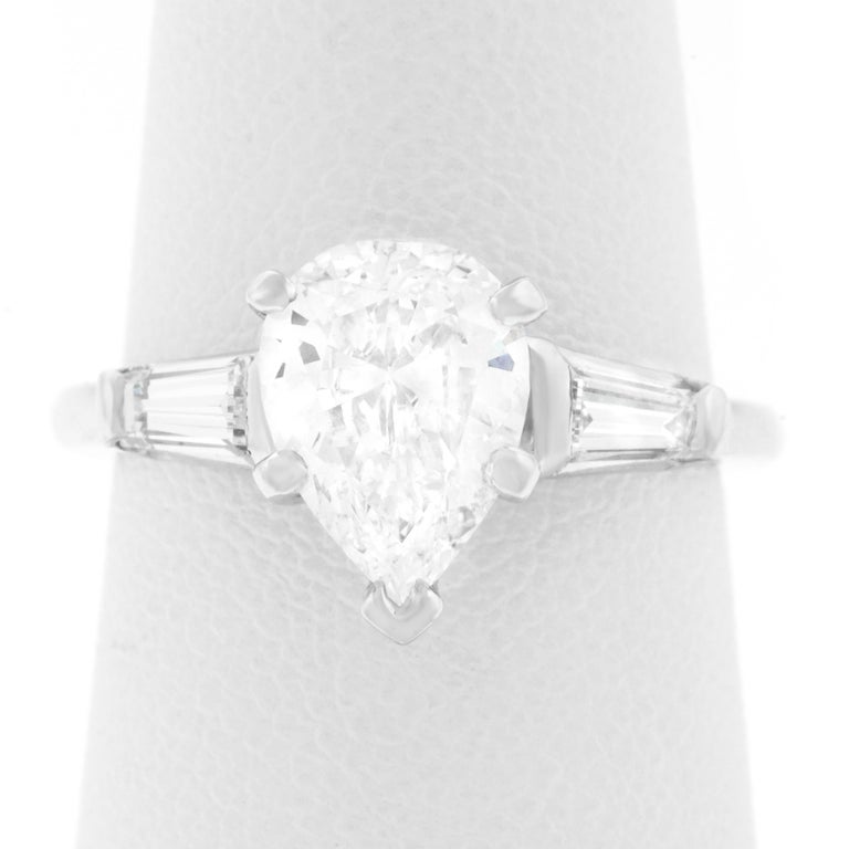 1.69 Carat D Color Pear Shape Diamond Set Engagement Platinum Ring GIA 3