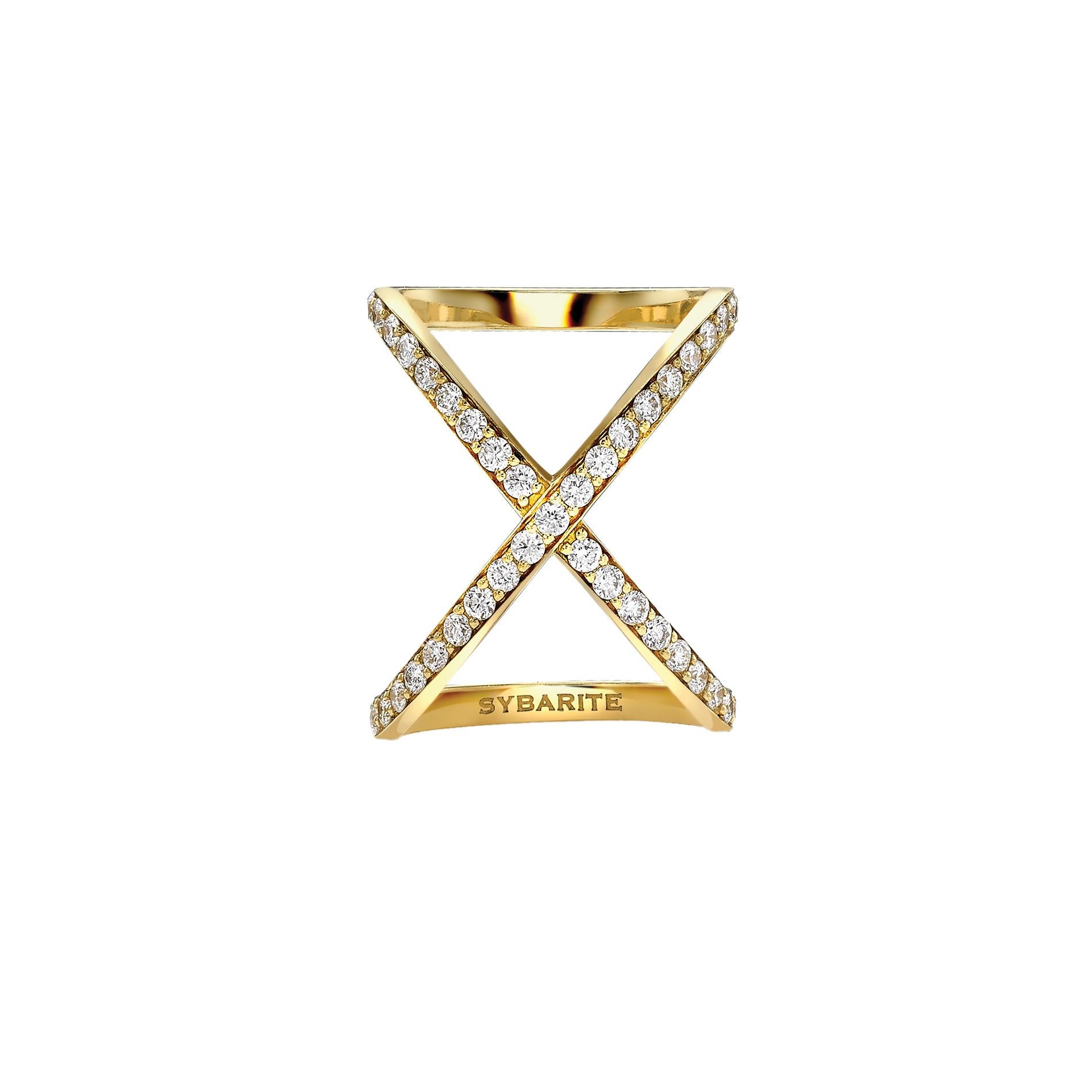 Sybarite Jewellery Cross Ring 18 Karat Yellow Gold 1.69 Carats White Diamonds