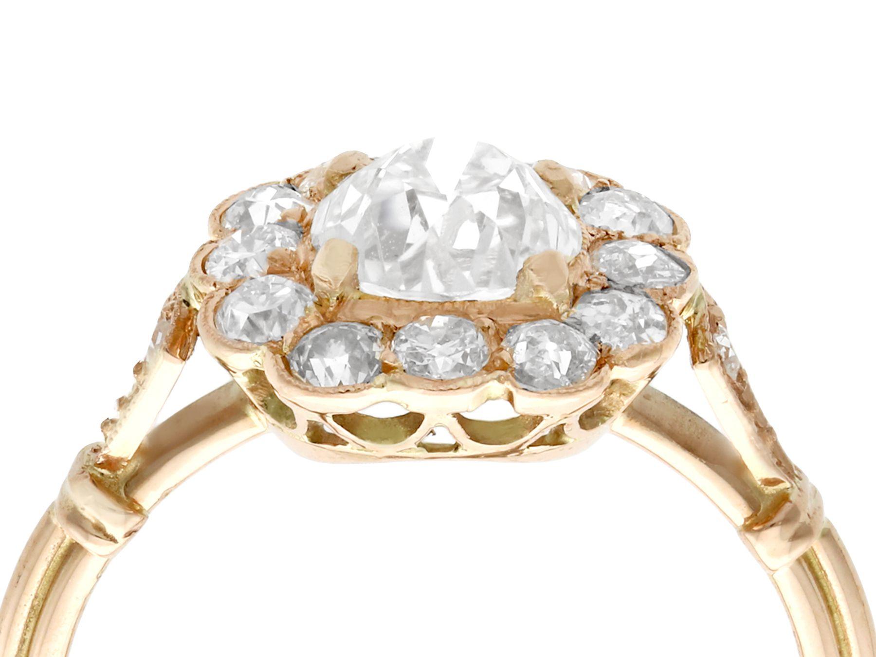 A stunning antique 1.69 carat diamond and contemporary 18k rose gold cluster ring; part of our diverse diamond estate jewelry collections.

This stunning, fine and impressive diamond cluster ring has been crafted in 18k rose gold.

The contemporary