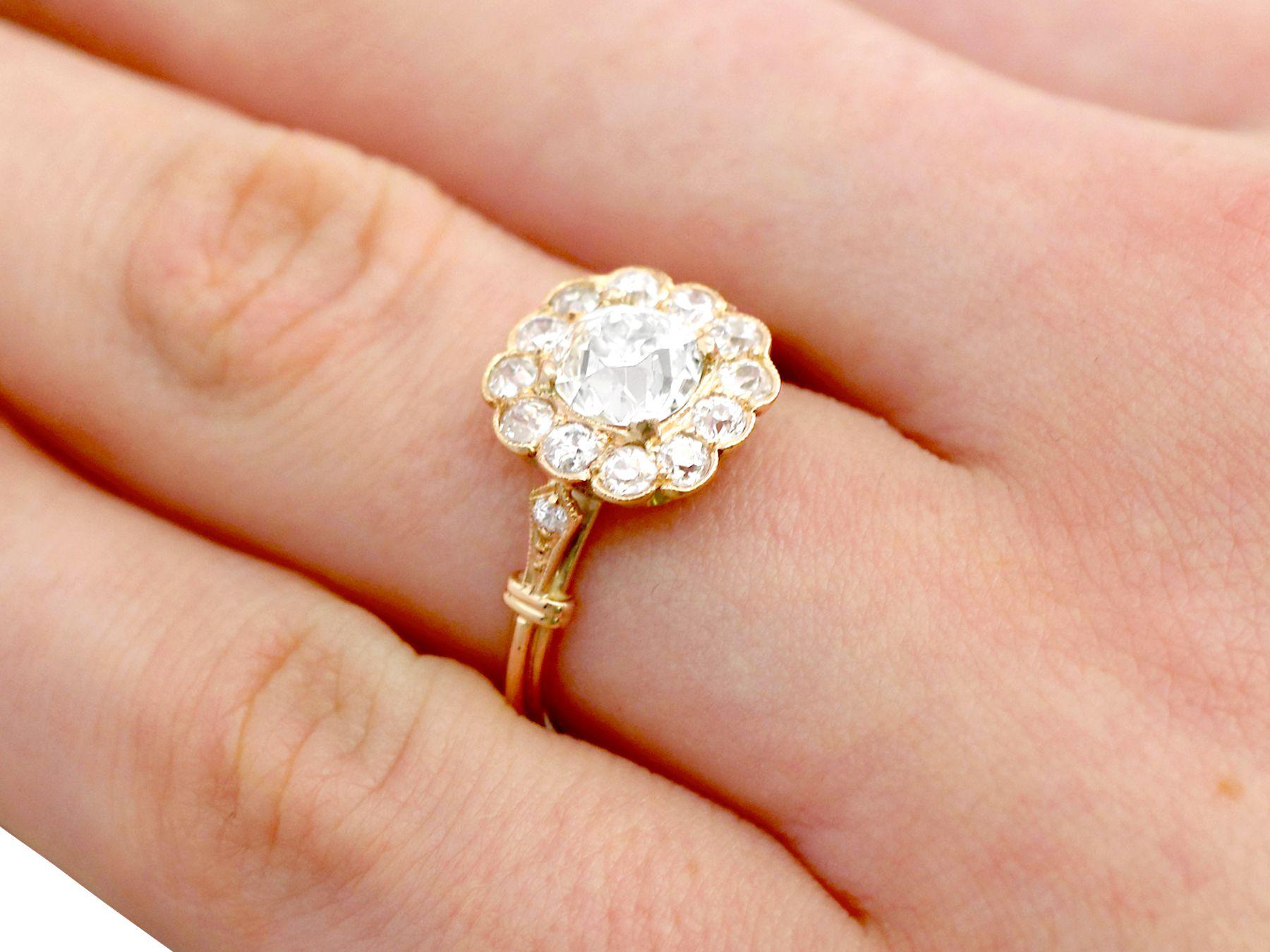 1.69 Carat Diamond and Rose Gold Gold Cluster Engagement Ring For Sale 1