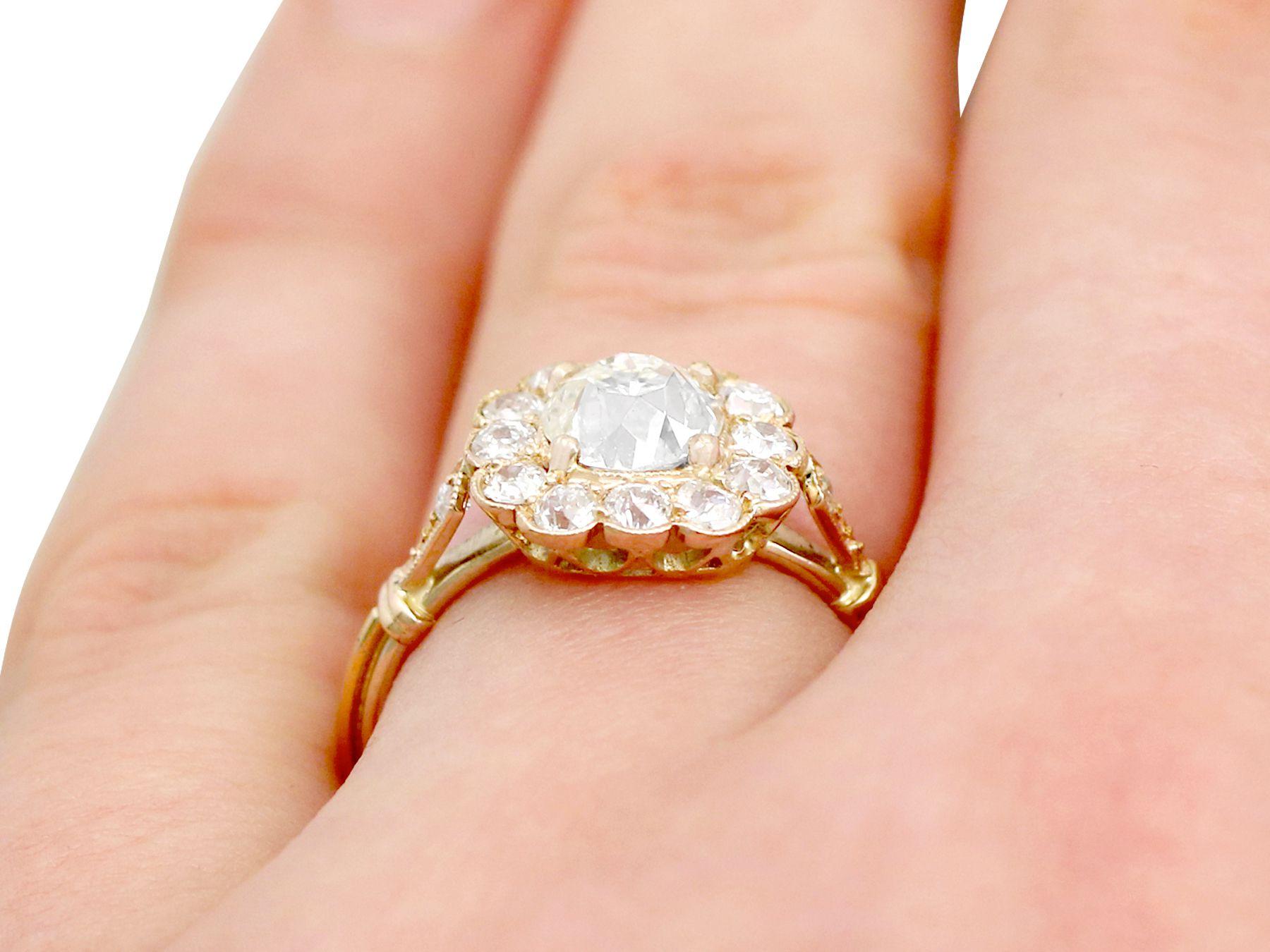 1.69 Carat Diamond and Rose Gold Gold Cluster Engagement Ring For Sale 2