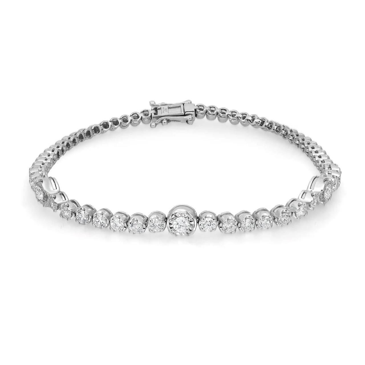 Moderne Bracelet tennis en or blanc 18 carats avec diamants de 1,69 carat   en vente