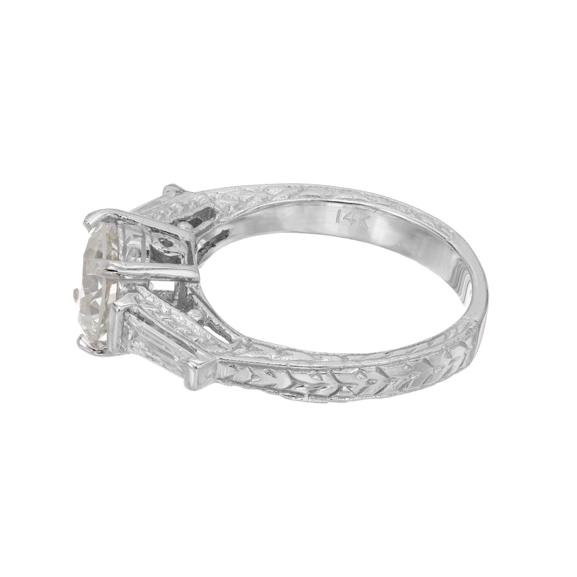 Round Cut 1.69 Carat Diamond Three-Stone Gold Engagement Ring For Sale