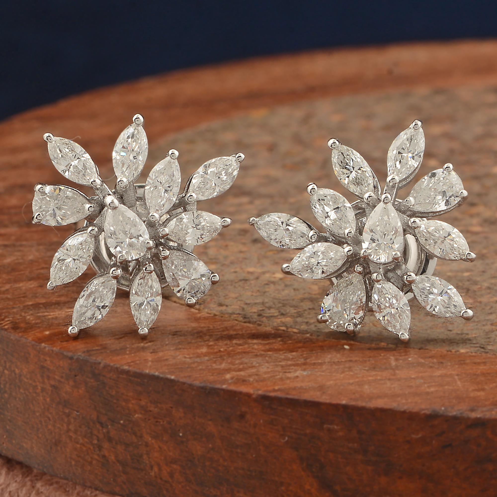 Modern 1.69 Carat Marquise Pear Diamond Earrings 14 Karat White Gold Handmade Jewelry For Sale