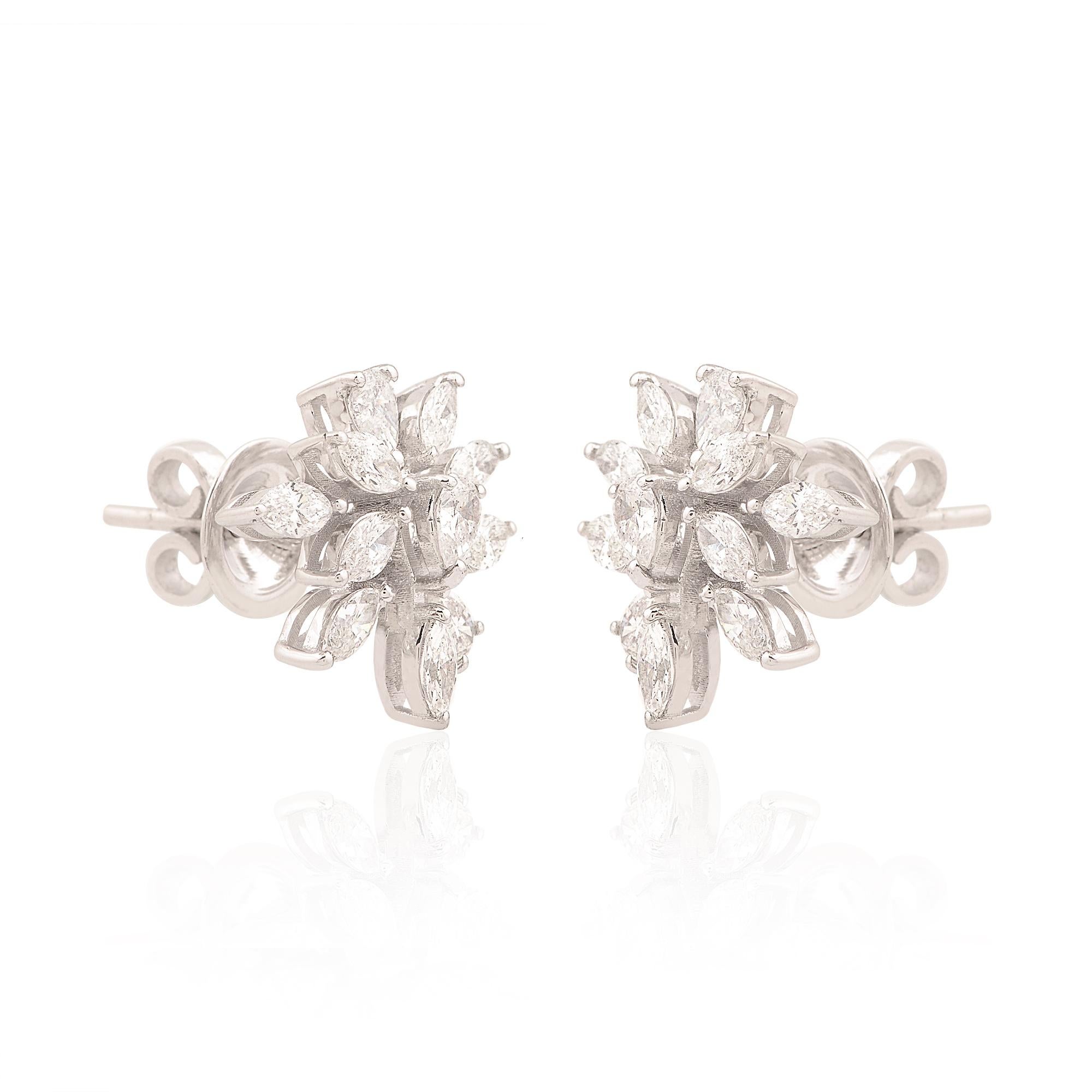 Pear Cut 1.69 Carat Marquise Pear Diamond Earrings 14 Karat White Gold Handmade Jewelry For Sale
