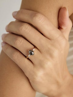 1.69 Carat Marquise Salt-and-Pepper Diamond Yellow Gold Engagement Ring