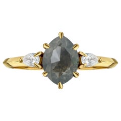 1.69 Carat Marquise Salt-and-Pepper Diamond Yellow Gold Engagement Ring