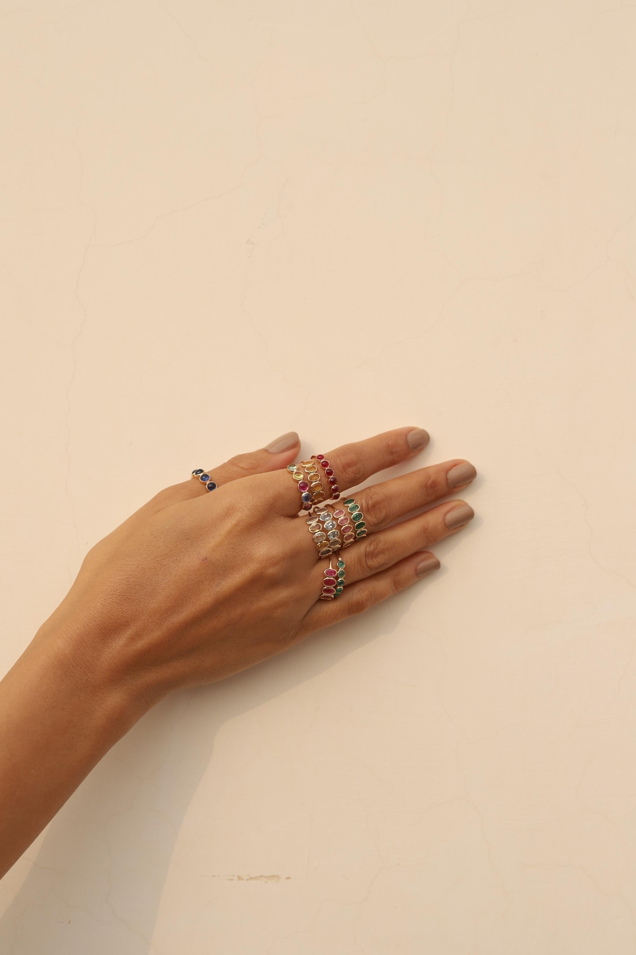 For Sale:  VR Jewels Multi Sapphire Half Eternity Band Ring Gift in 18k Solid Yellow Gold 8