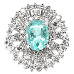 1,69 Karat natürlicher Paraiba-Turmalin und Diamant-Cocktailring aus Platin