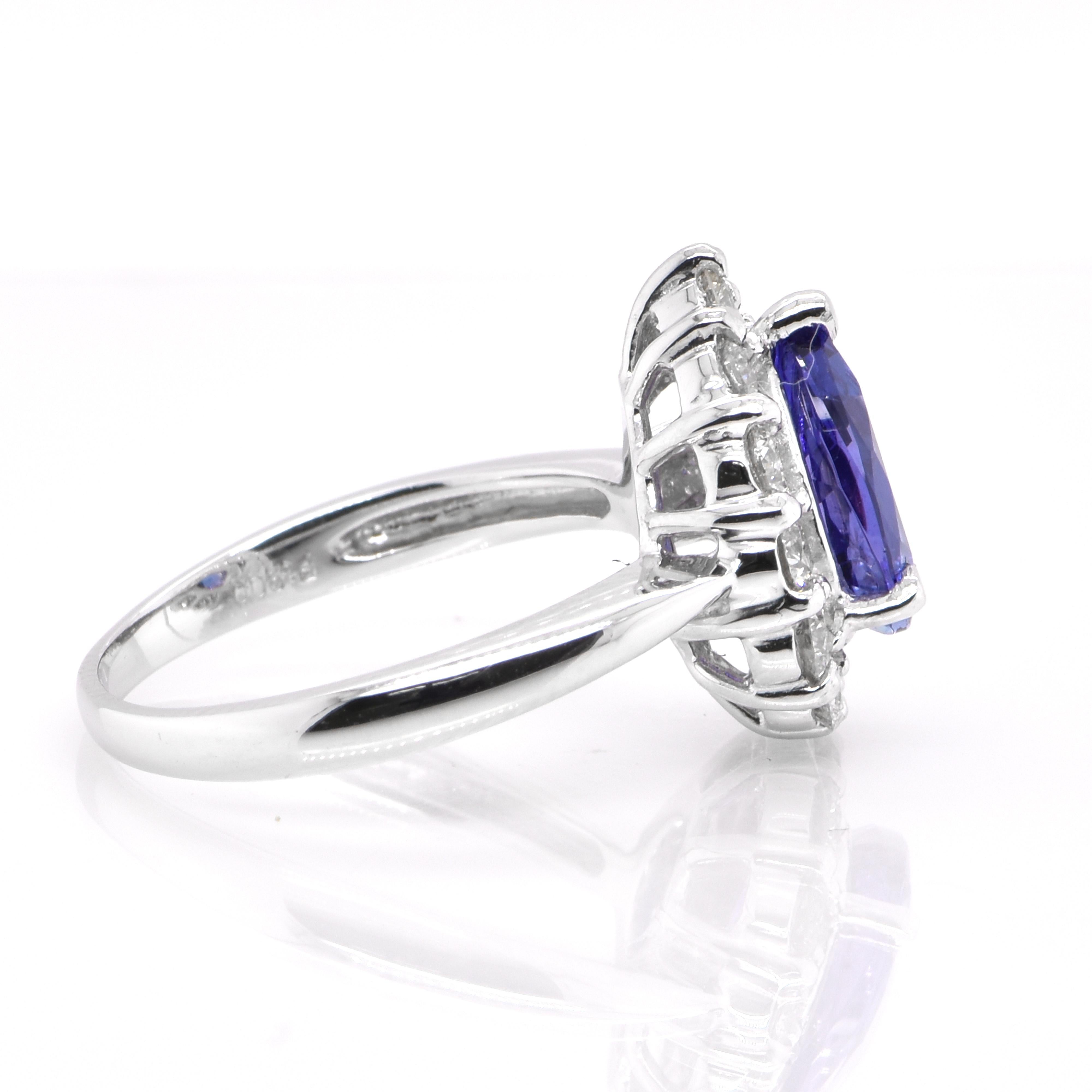 Women's 1.69 Carat Natural Pear Cut AAA+ Tanzanite and Diamond Ring Set in Platinum For Sale