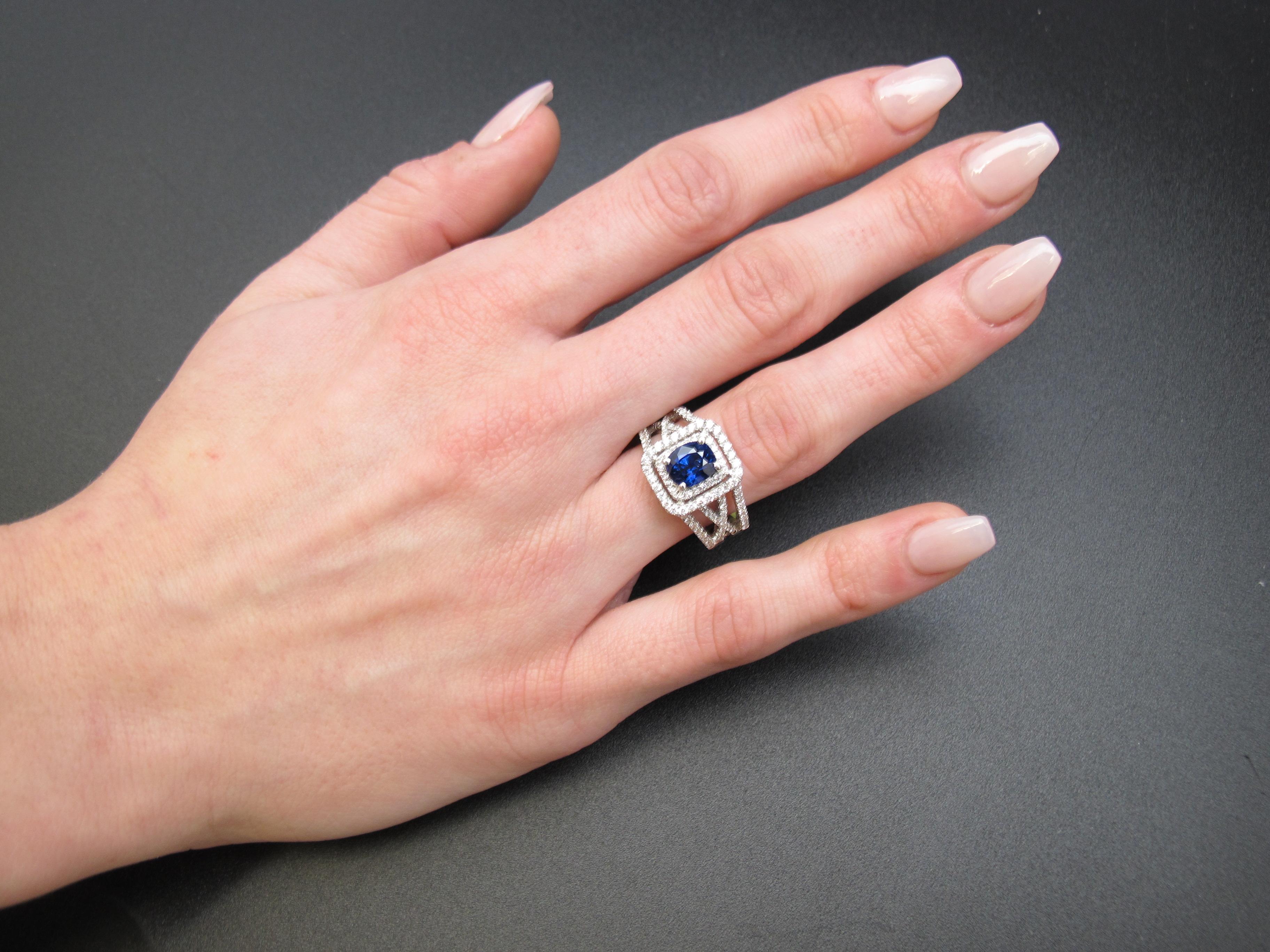 Blue Sapphire and Diamond Wrap-around Band Ring in 18k White Gold  For Sale 1