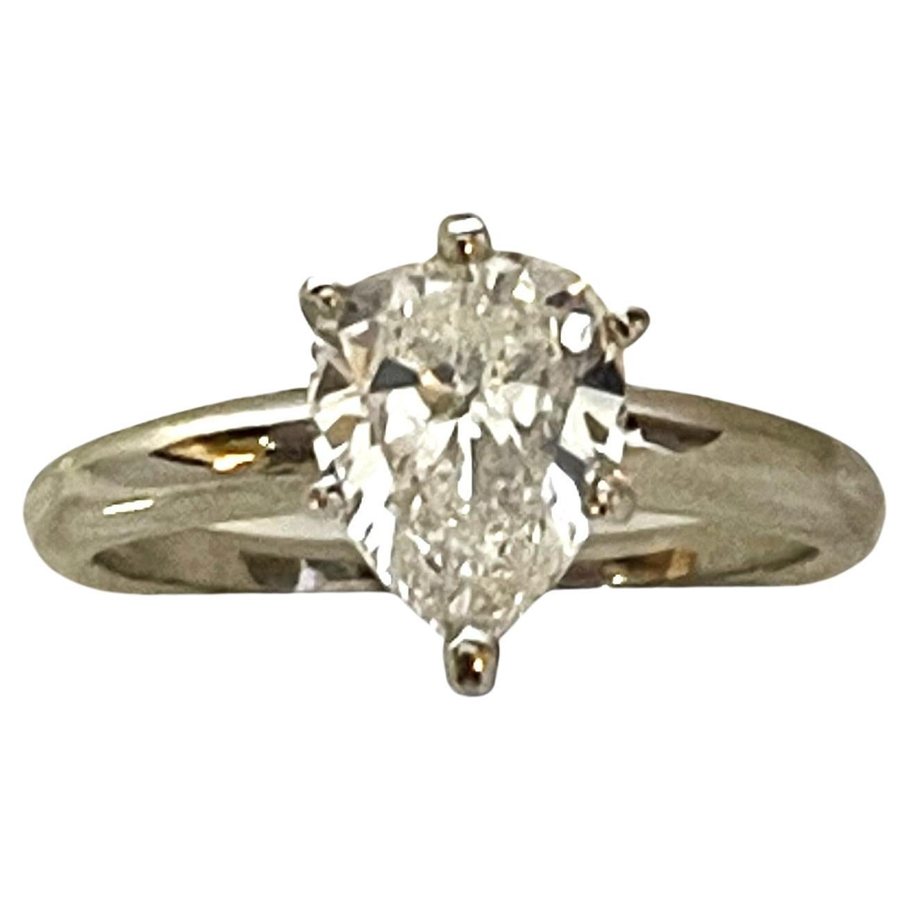 1.69 Carat Pear Shape Diamond Ring For Sale