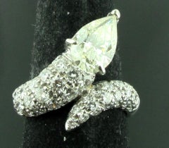1.69 Carat Pear Shaped Diamond Ring with 52 Diamonds Swirl Band in 18 Karat Gold