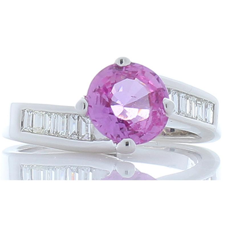 Contemporary 1.69 Carat Pink Sapphire and Baguette Diamond White Gold Cocktail Ring