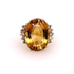 16.9 Carat Retro Gold Cocktail Ring Natural Diamond & Citrine Quartz, circa 1970