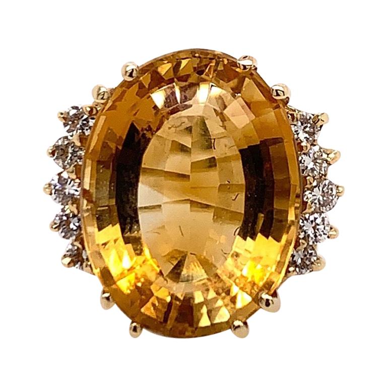16.9 Carat Retro Gold Cocktail Ring Natural Diamond & Citrine Quartz, circa 1970
