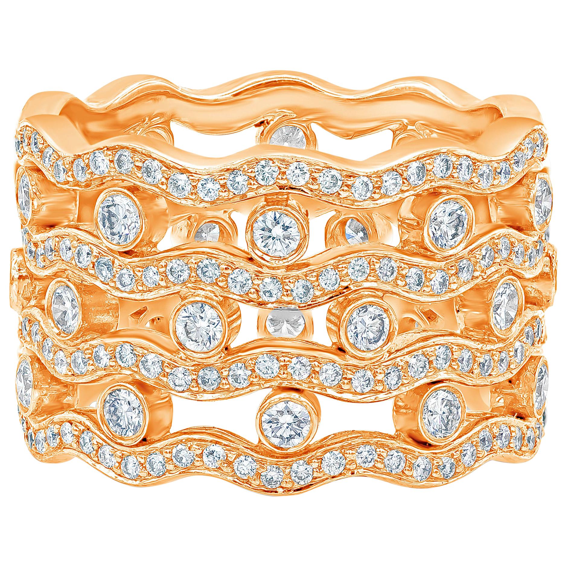 Roman Malakov 1.69 Carats Total Brilliant Round Diamond Four Row Fashion Ring For Sale