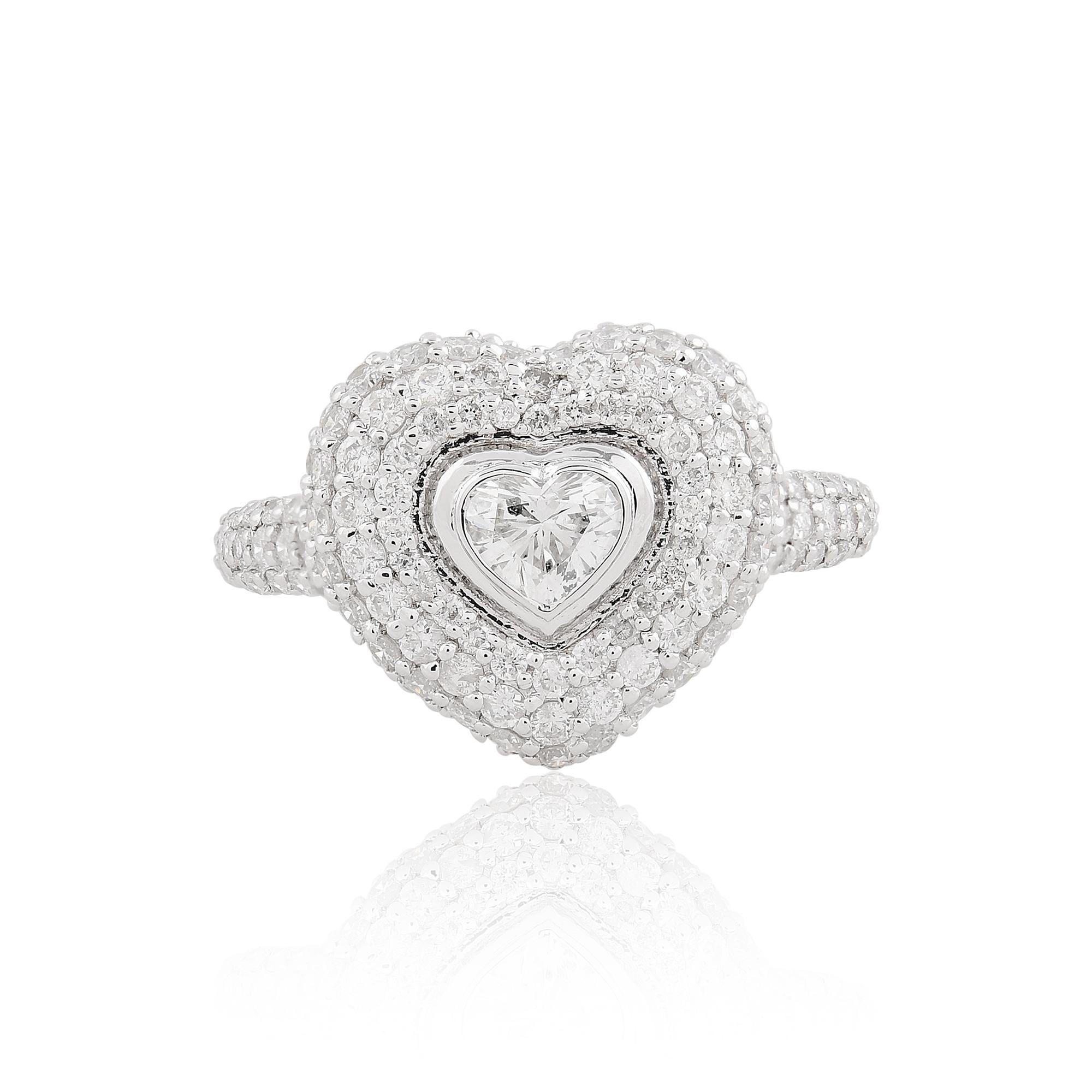 Bague en or blanc 14 carats avec diamants en forme de cœur de 1,69 carat de pureté SI de couleur hi-colore