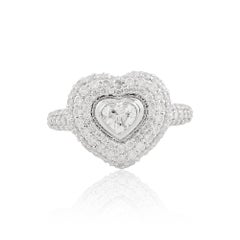 Bague en or blanc 14 carats avec diamants en forme de cœur de 1,69 carat de pureté SI de couleur hi-colore