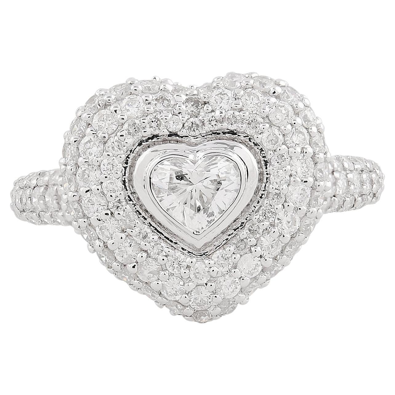 Bague avec diamant en forme de cœur de 1,69 carat, pureté SI, couleur HI, en or blanc 18 carats.