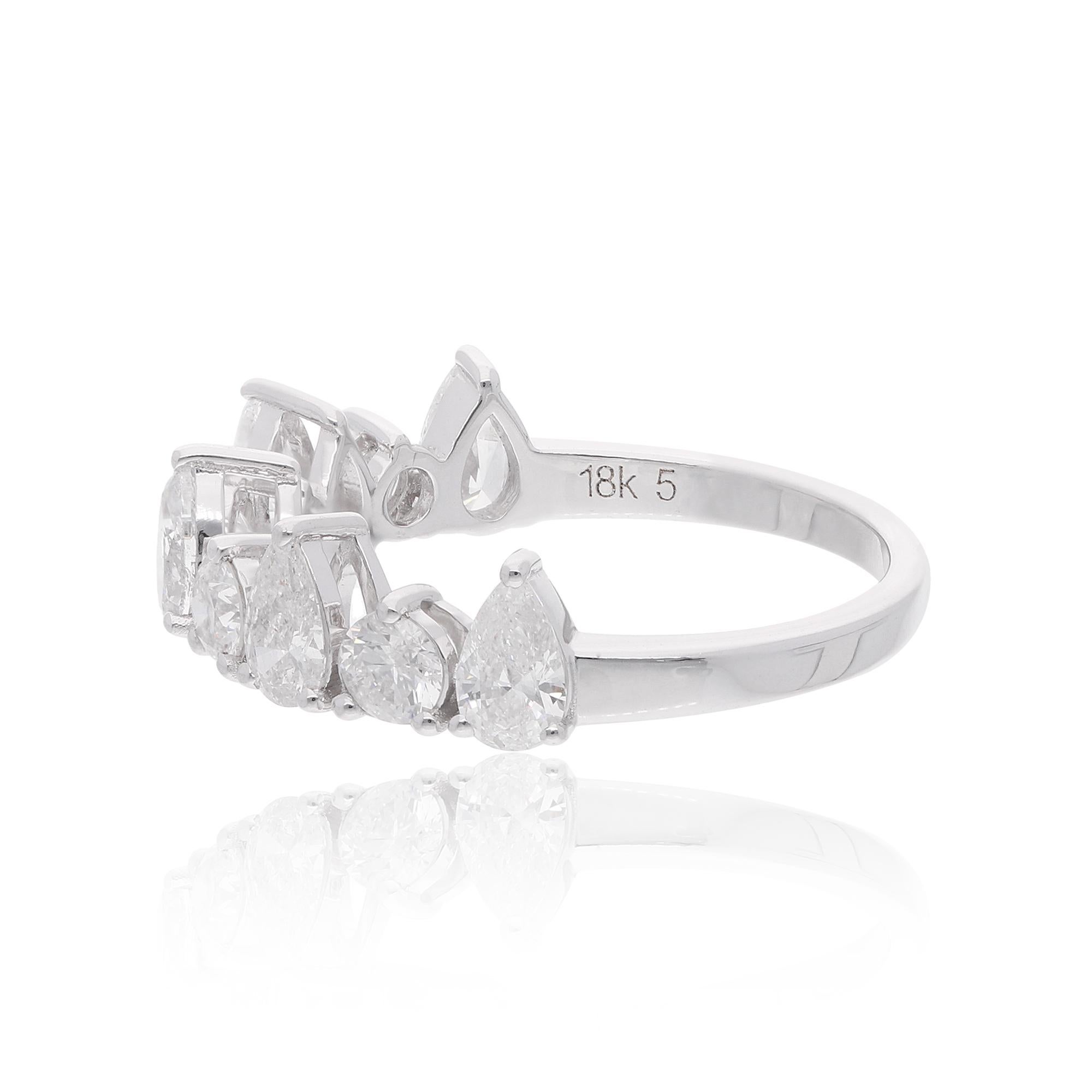 1.69 Carat SI Clarity HI Color Pear Round Diamond Half Band Ring 18k White Gold In New Condition For Sale In Diera, Dubai