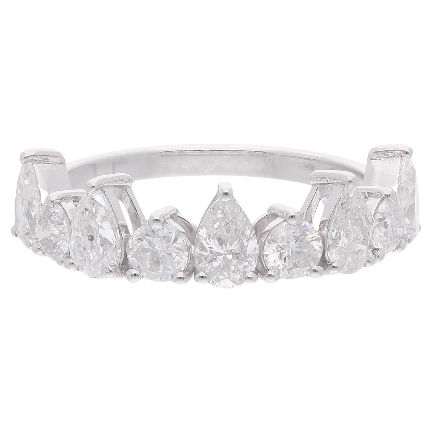 Bague demi-anneau en or blanc 18 carats avec diamant rond poire de 1,69 carat de pureté SI de couleur hi-colore