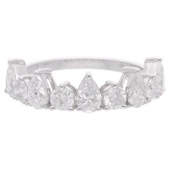 1,69 carati SI Clarity HI Color Pear Round Diamond Half Band Ring Oro bianco 18k