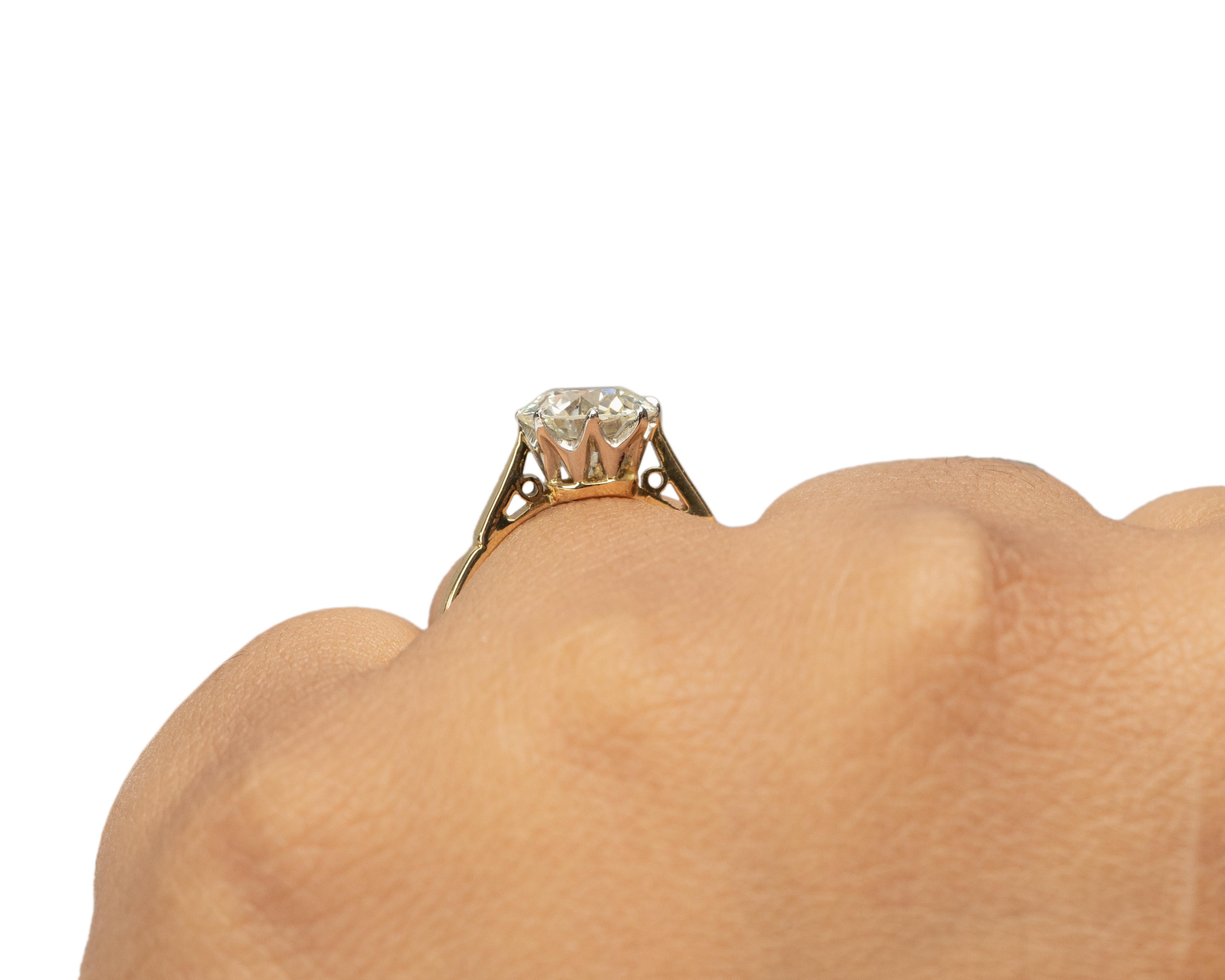 Women's 1.69 Carat Total Weight Edwardian Diamond Platinum 18K Gold Engagement Ring For Sale