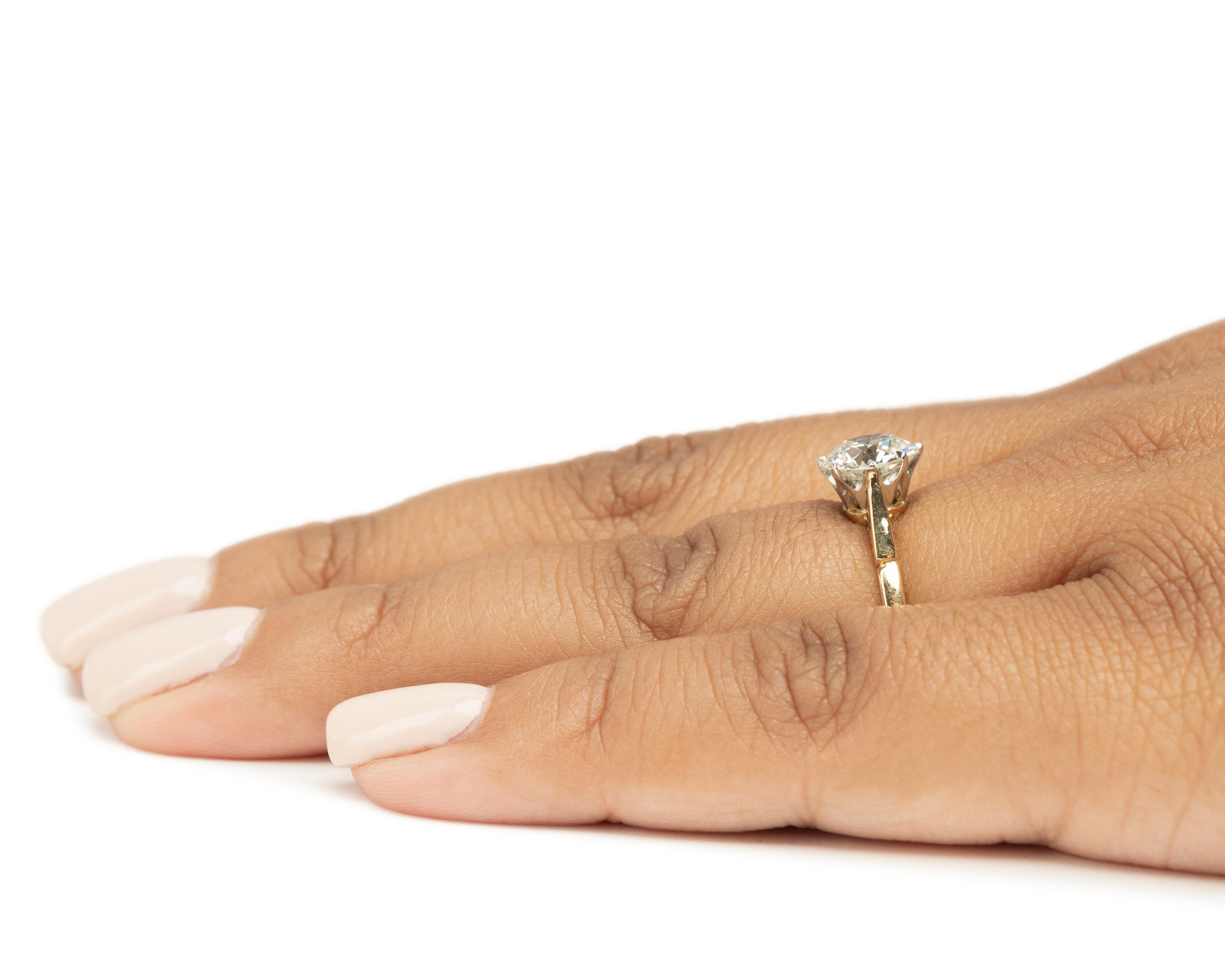 1.69 Carat Total Weight Edwardian Diamond Platinum 18K Gold Engagement Ring For Sale 1