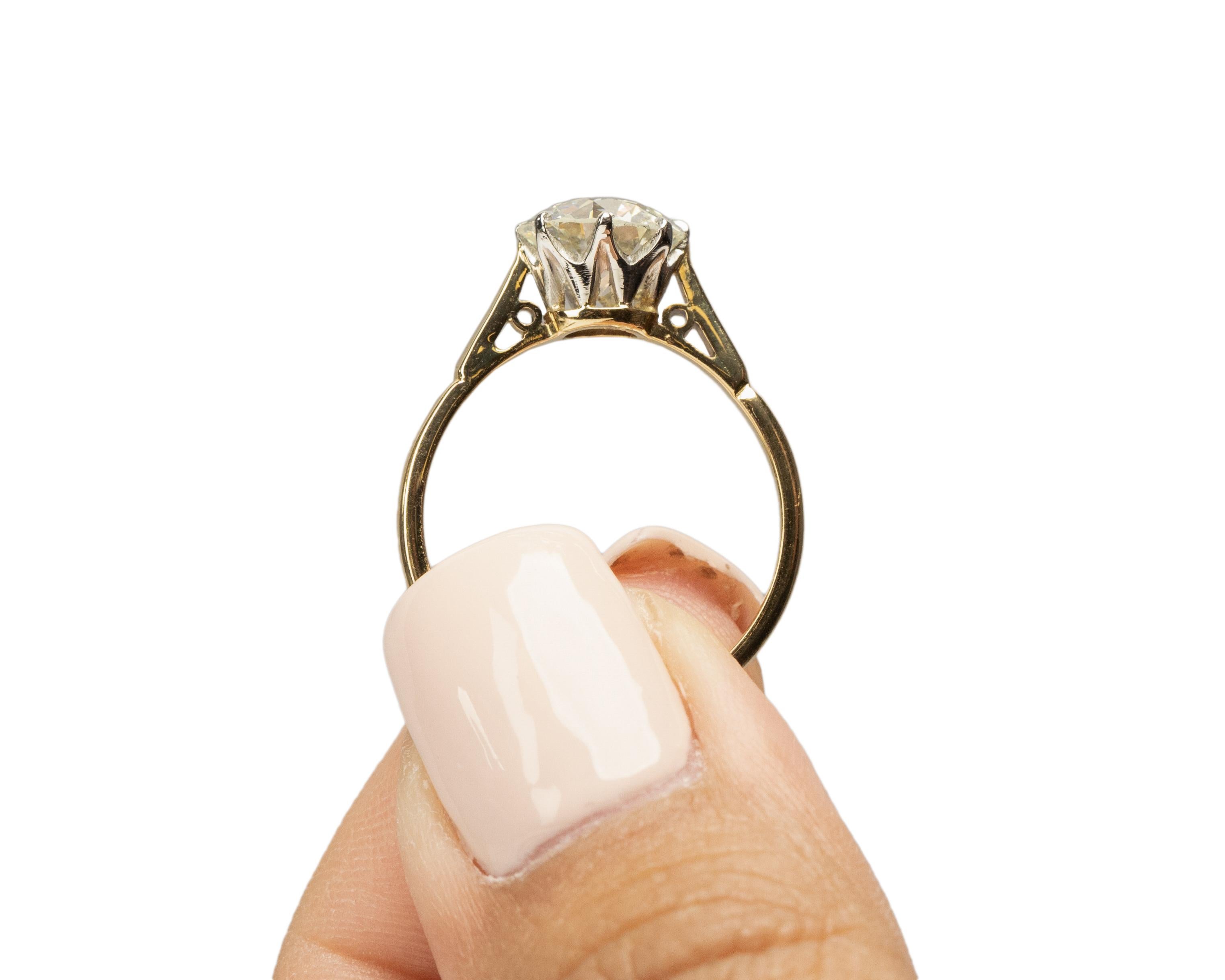 1.69 Carat Total Weight Edwardian Diamond Platinum 18K Gold Engagement Ring For Sale 2