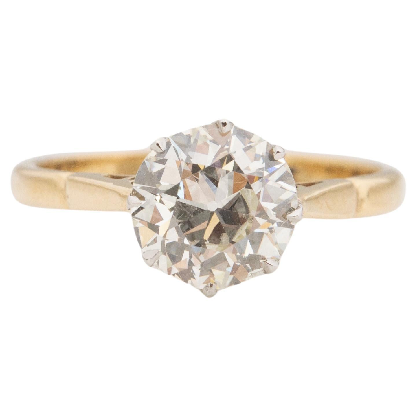 1.69 Carat Total Weight Edwardian Diamond Platinum 18K Gold Engagement Ring For Sale