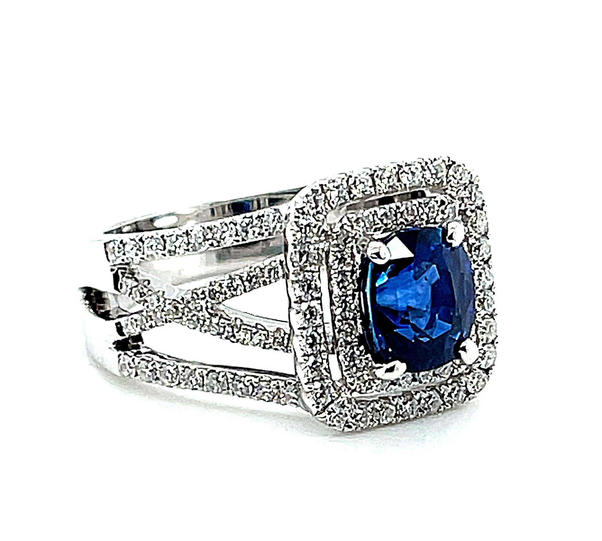 Artisan Blue Sapphire and Diamond Wrap-around Band Ring in 18k White Gold  For Sale