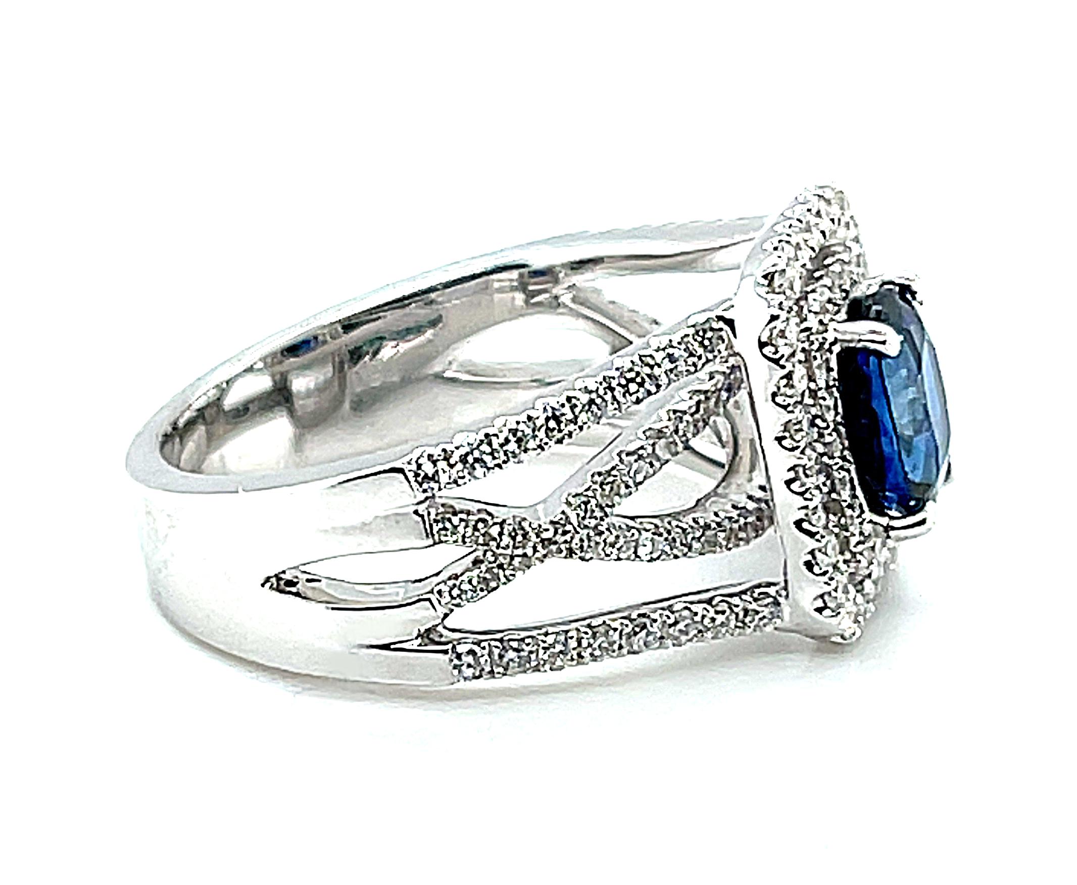 Oval Cut Blue Sapphire and Diamond Wrap-around Band Ring in 18k White Gold  For Sale