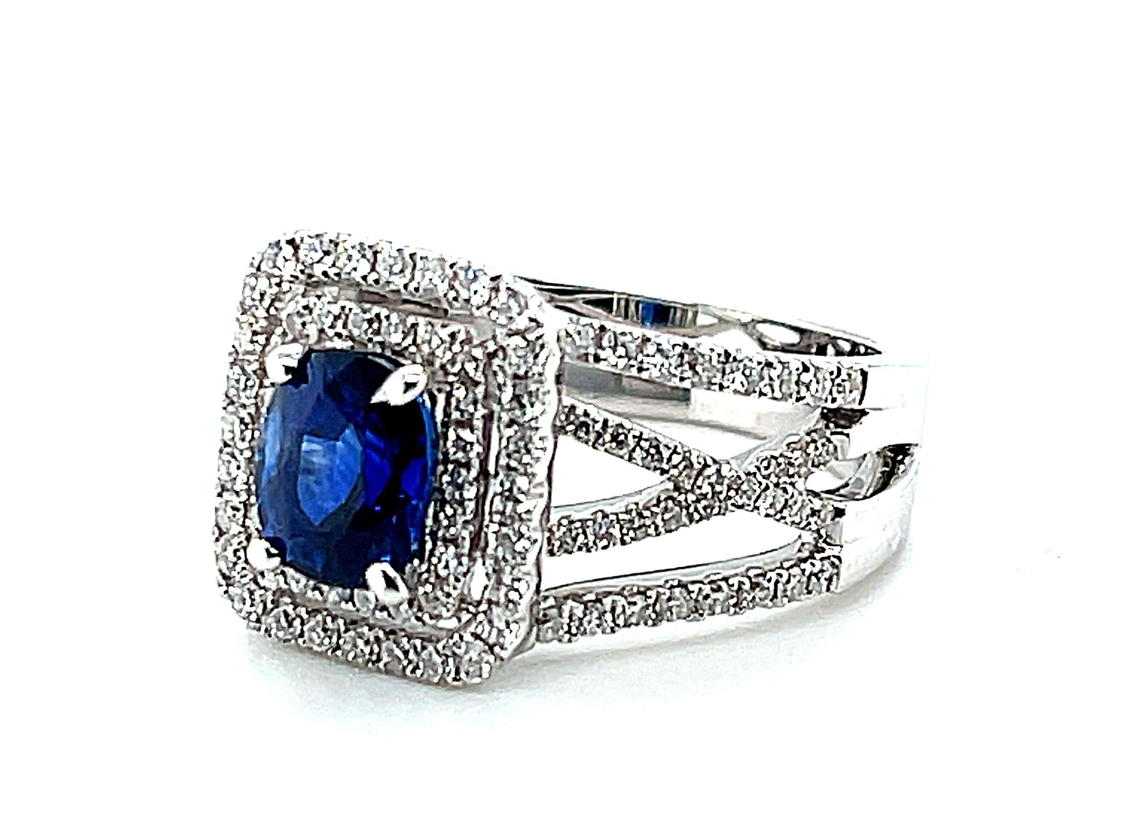 Women's Blue Sapphire and Diamond Wrap-around Band Ring in 18k White Gold  For Sale