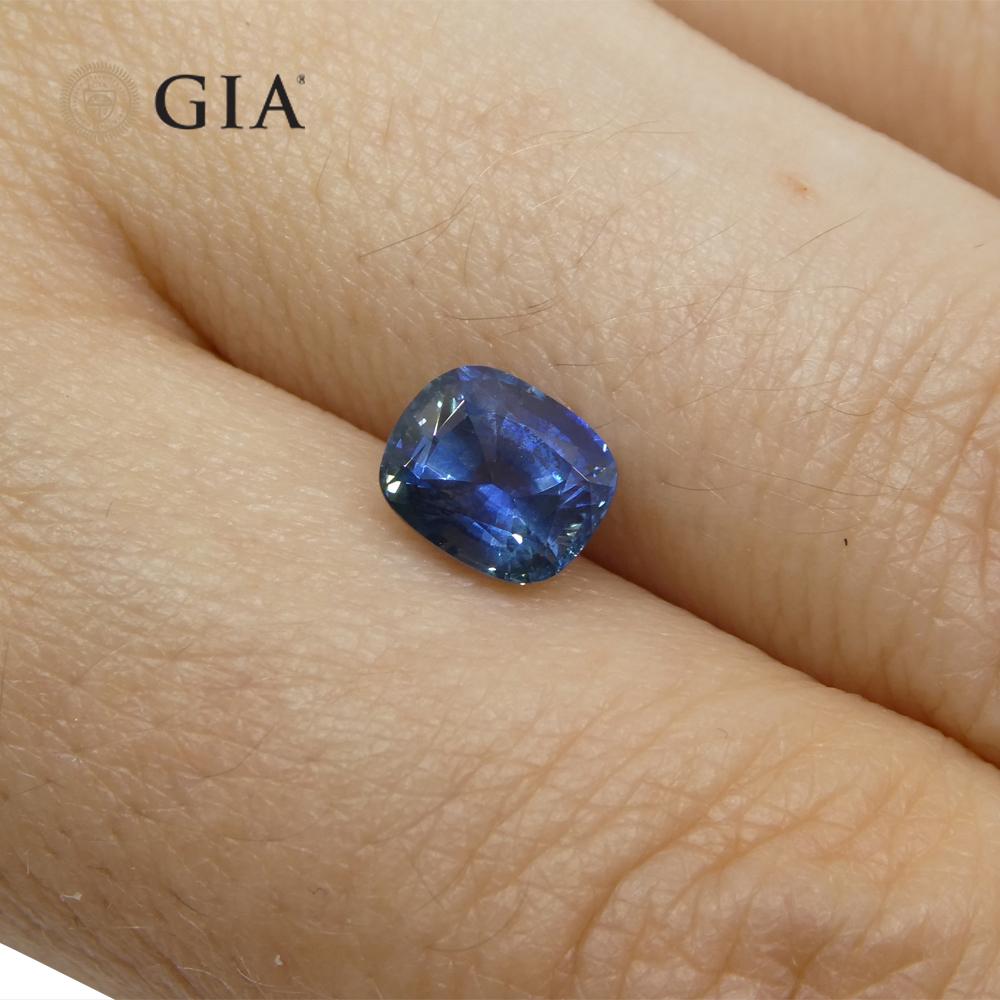 Women's or Men's 1.69 Ct Bright Blue Sapphire Cushion GIA Certified Unheated For Sale