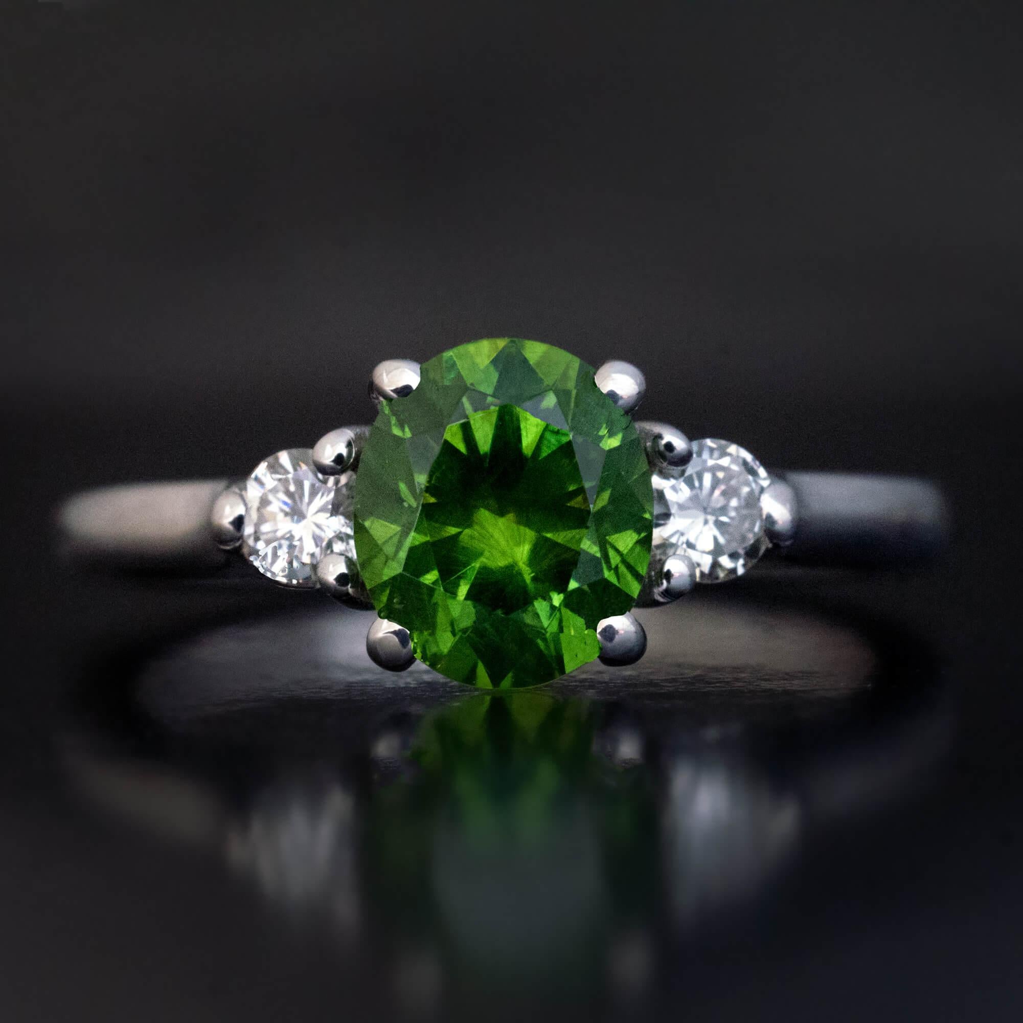 Oval Cut 1.69ct Russian Demantoid Diamond Engagement Ring For Sale
