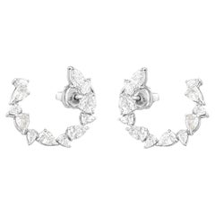 1.69 ct Pear Diamond Open Crescent Hoop Earrings 14K White Gold Anniversary Gift