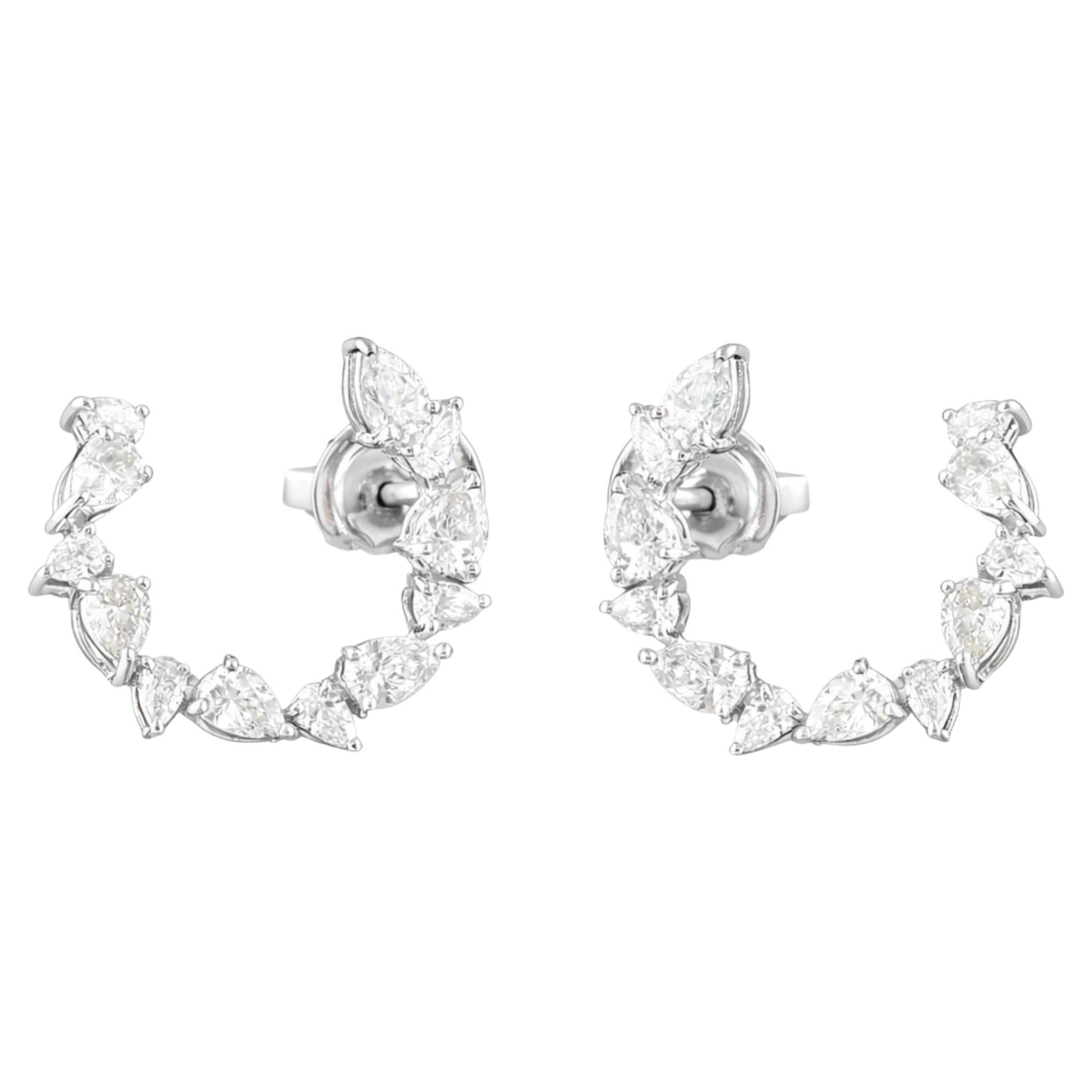 Natural Diamond Pear Shape Hoop Earrings 1.69 Carats 18K White Gold For Sale