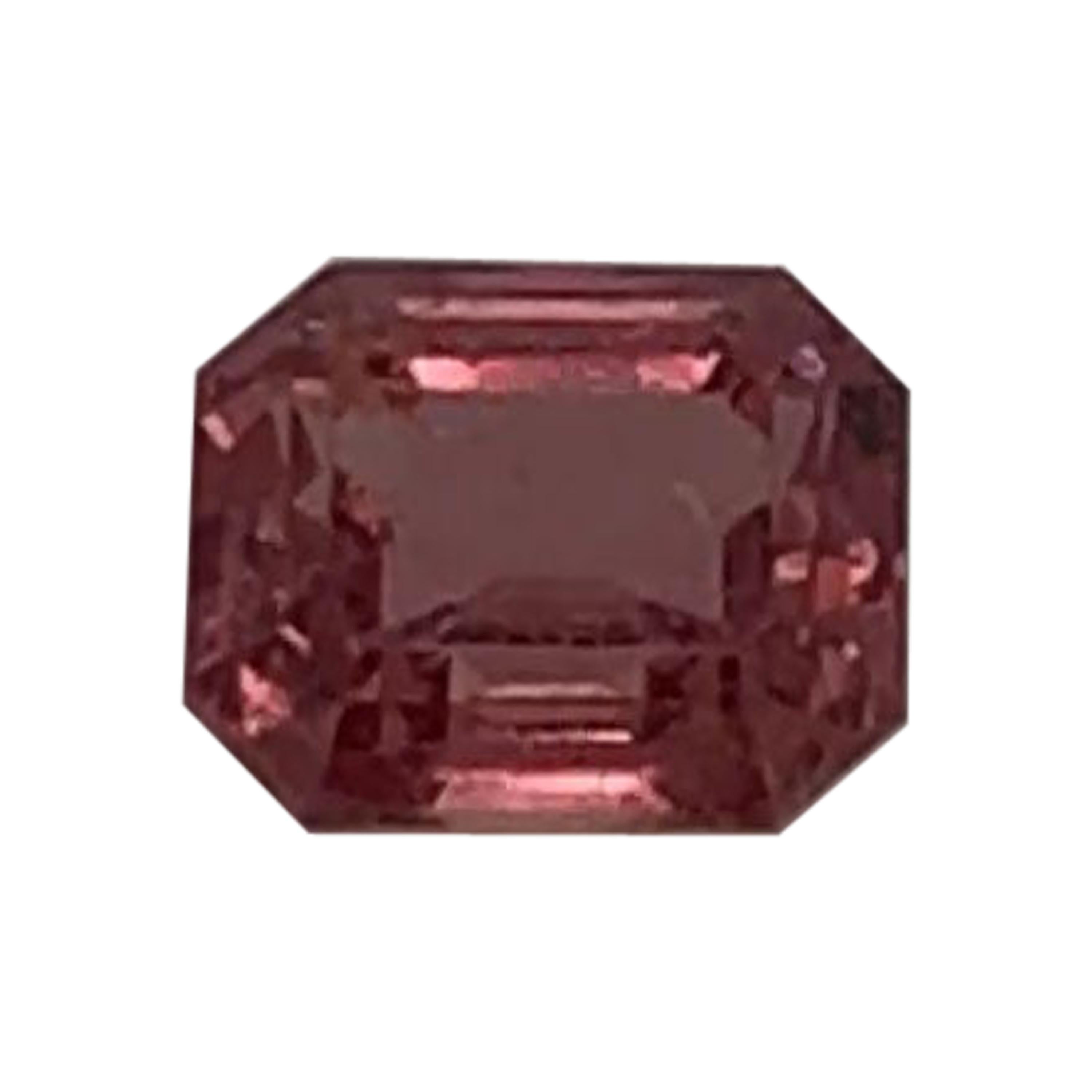 1.69 Emerald Shape Brownish Pink Color Sapphire GIA Certified Unheated For Sale