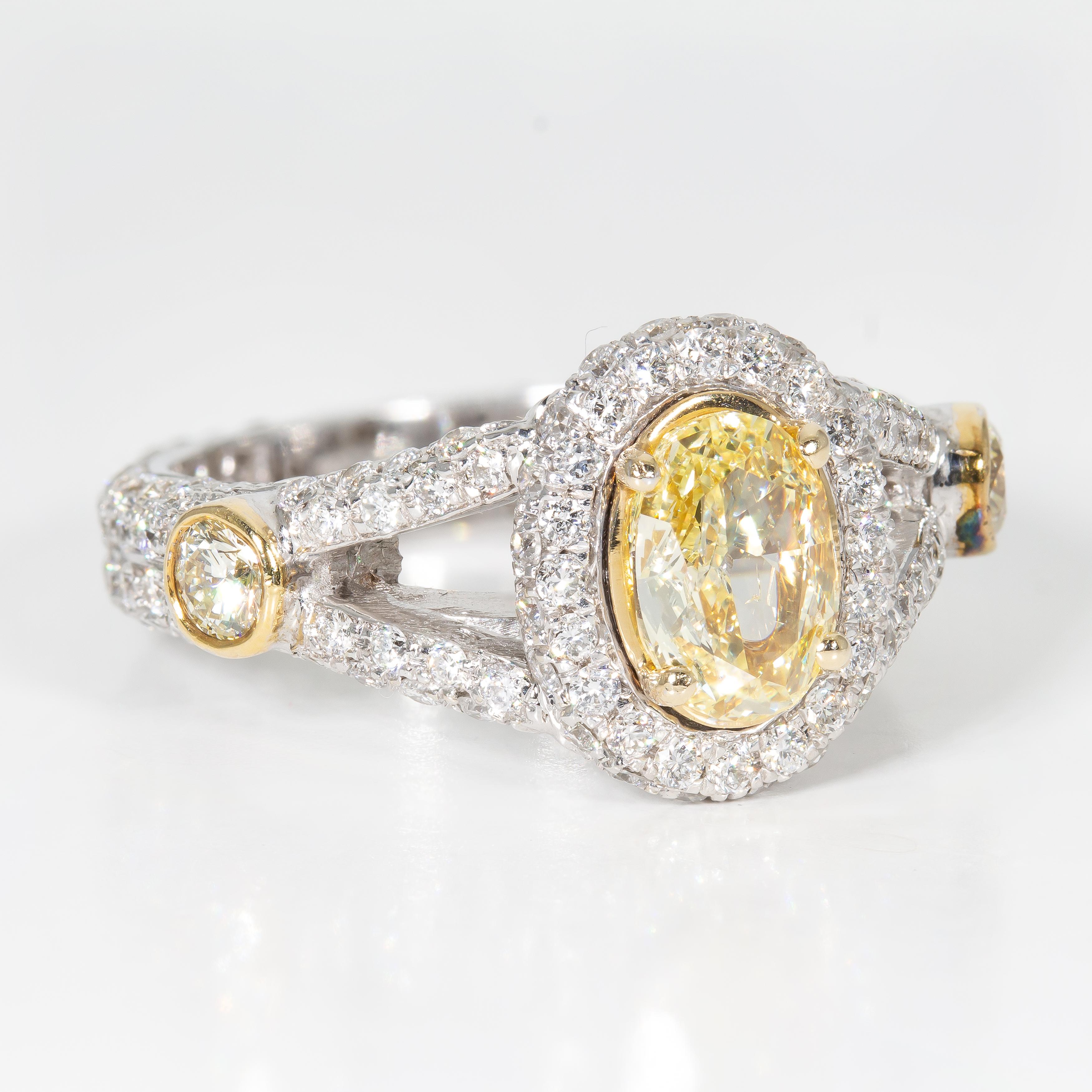 Oval Cut 1.69 Fancy Yellow Diamond Cocktail Ring