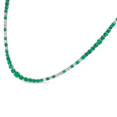 Roman Malakov 16.90 Carats Round Brilliant Cut Emerald & Diamond Tennis Necklace