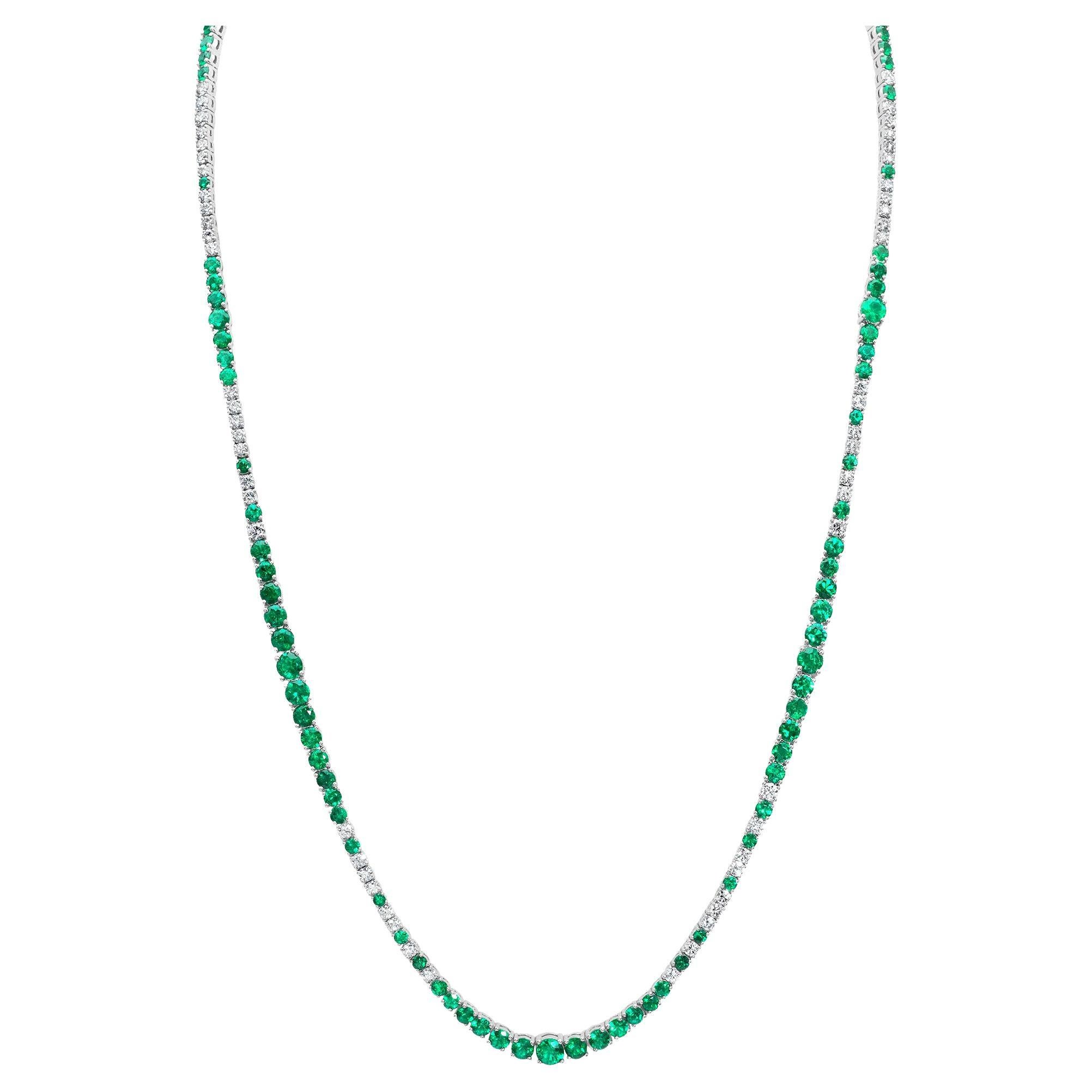 Roman Malakov Collar de tenis de esmeraldas y diamantes, talla brillante redonda, 16,90 quilates