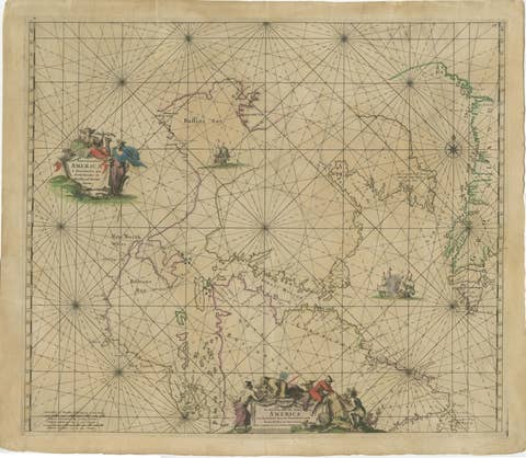 1690 Frederick de Wit Sea Chart of Hudson Bay, Baffin Bay and Greenland