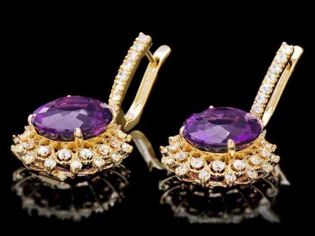 16.90ct Natural Amethyst and Diamond 14K Solid Yellow Gold Earrings

Total Natural Cushion Amethyst Weight: Approx. 14.90 Carats 

Amethyst Measures: Approx.  14 x 12 mm

Total Natural Round Cut White Diamonds Weight: Approx.  2.00 Carats (color G-H